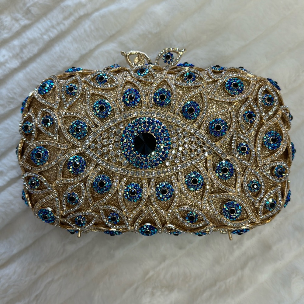 Rhinestones evil eye evening clutch
